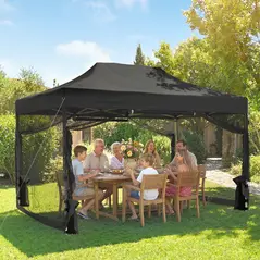Outsunny 3 x 4.5 m Pop Up Gazebo with Mesh Nettings, UPF50+ Heavy Duty Outdoor Garden Party Tent Marquee, Black - 2