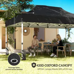 Outsunny 3 x 4.5 m Pop Up Gazebo with Mesh Nettings, UPF50+ Heavy Duty Outdoor Garden Party Tent Marquee, Black - 5