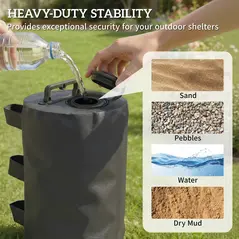 Outsunny Set of 4 Gazebo Weights Sand Bags, Gazebo Water Weights Bags with Carry Handles for Garden Marquee, Parasol, Black - 4