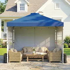 Outsunny Pop Up Gazebo Waterproof Height Adjustable Canopy with 3 Sidewalls Wheeled Bag for Parties 3 x 3 m Dark Blue - 9