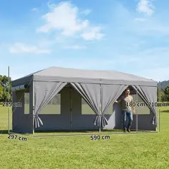 Outsunny 3 x 6 m Pop Up Canopy with UV50+ Protection Garden Gazebo with 6 Sidewalls, Dark Grey - 3
