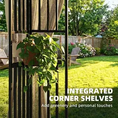 Outsunny 3.3 x 3.3 m Outdoor Garden Gazebo with Post Shelves, UPF50+ Patio Permanent Pavilion with Hook, Khaki - 5