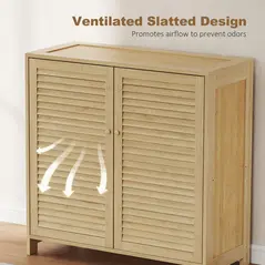 HOMCOM Bamboo Shoe Cabinet with Louvered Doors, 14 Pairs Shoe Storage Cabinet with Adjustable Shelves for Hallway, Natural - 7