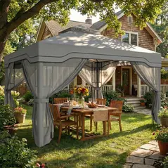 Outsunny 3 x 3.6 m Outdoor Garden Gazebo with Post Shelves, UPF50+ Patio Permanent Pavilion with Hook, Dark Grey - 2
