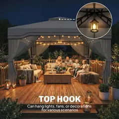 Outsunny 3 x 3.6 m Outdoor Garden Gazebo with Post Shelves, UPF50+ Patio Permanent Pavilion with Hook, Dark Grey - 8