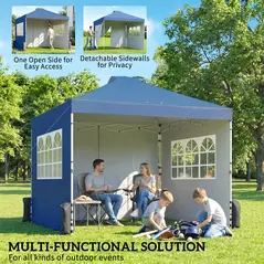 Outsunny Pop Up Gazebo Waterproof Height Adjustable Canopy with 3 Sidewalls Wheeled Bag for Parties 3 x 3 m Dark Blue - 4