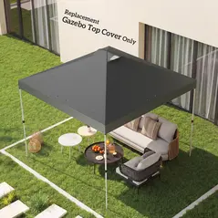 Outsunny Gazebo Roof Replacement UV50+ Waterproof Pop Up Canopy Cover with 8 Drainage Holes 3 x 3 m Dark Grey - 8