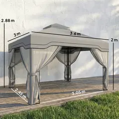 Outsunny 3 x 3.6 m Outdoor Garden Gazebo with Post Shelves, UPF50+ Patio Permanent Pavilion with Hook, Dark Grey - 3