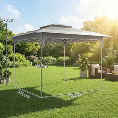 Outsunny 3.5 x 3.5 m Pop Up Gazebo with One-Push Setup, UPF50+ Double Tier Garden Party Tent Marquee with Carry Bag, Dark Grey - 3