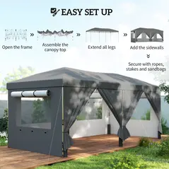 Outsunny 3 x 6 m Pop Up Canopy with UV50+ Protection Garden Gazebo with 6 Sidewalls, Dark Grey - 8