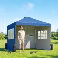 Outsunny Pop Up Gazebo Waterproof Height Adjustable Canopy with 3 Sidewalls Wheeled Bag for Parties 3 x 3 m Dark Blue - 3