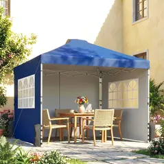 Outsunny Pop Up Gazebo Waterproof Height Adjustable Canopy with 3 Sidewalls Wheeled Bag for Parties 3 x 3 m Dark Blue - 2
