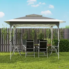 Outsunny 3.5 x 3.5 m Pop Up Gazebo with One-Push Setup, UPF50+ Double Tier Garden Party Tent Marquee with Carry Bag, Dark Grey - 9