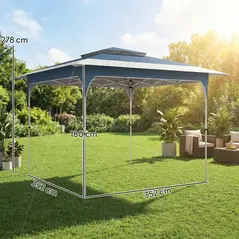 Outsunny 3.5 x 3.5 m Pop Up Gazebo with One-Push Setup, UPF50+ Double Tier Garden Party Tent Marquee with Carry Bag, Blue - 3
