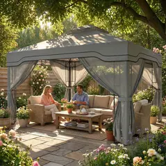 Outsunny 3 x 3.6 m Outdoor Garden Gazebo with Post Shelves, UPF50+ Patio Permanent Pavilion with Hook, Dark Grey - 9