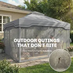 Outsunny 3 x 3.6 m Outdoor Garden Gazebo with Post Shelves, UPF50+ Patio Permanent Pavilion with Hook, Dark Grey - 6