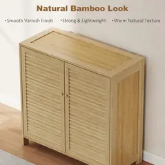 HOMCOM Bamboo Shoe Cabinet with Louvered Doors, 14 Pairs Shoe Storage Cabinet with Adjustable Shelves for Hallway, Natural - 5