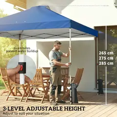 Outsunny Pop Up Gazebo Waterproof Height Adjustable Canopy with 3 Sidewalls Wheeled Bag for Parties 3 x 3 m Dark Blue - 7