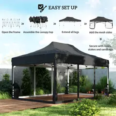 Outsunny 3 x 4.5 m Pop Up Gazebo with Mesh Nettings, UPF50+ Heavy Duty Outdoor Garden Party Tent Marquee, Black - 8