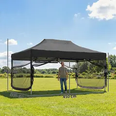 Outsunny 3 x 4.5 m Pop Up Gazebo with Mesh Nettings, UPF50+ Heavy Duty Outdoor Garden Party Tent Marquee, Black - 3