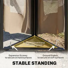 Outsunny 3 x 3.6 m Outdoor Garden Gazebo with Post Shelves, UPF50+ Patio Permanent Pavilion with Hook, Khaki - 7