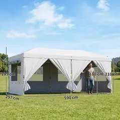 Outsunny 3 x 6 m Pop Up Canopy with UV50+ Protection Garden Gazebo with 6 Sidewalls, White - 3