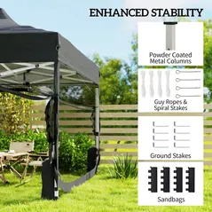 Outsunny 3 x 4.5 m Pop Up Gazebo with Mesh Nettings, UPF50+ Heavy Duty Outdoor Garden Party Tent Marquee, Black - 7