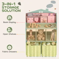 AIYAPLAY Kids Bookshelf with Storage, Toy Storage Unit with Book Display, Shelves and Fabric Drawers for Playroom Nursery, Green - 4