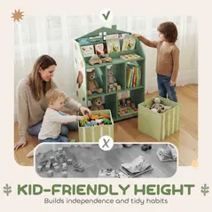 AIYAPLAY Kids Bookshelf with Storage, Toy Storage Unit with Book Display, Shelves and Fabric Drawers for Playroom Nursery, Green - 5