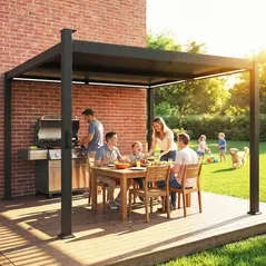 Outsunny 3 x 3 m Louvered Pergola with Solar LED lights, Metal Roof, Patio Gazebo Pergola Canopy with Drainage Gutters, Black - 8