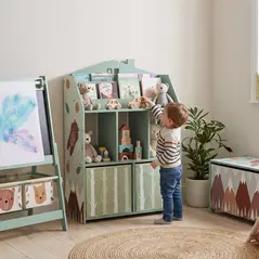 AIYAPLAY Kids Bookshelf with Storage, Toy Storage Unit with Book Display, Shelves and Fabric Drawers for Playroom Nursery, Green - 2