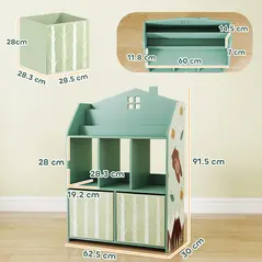 AIYAPLAY Kids Bookshelf with Storage, Toy Storage Unit with Book Display, Shelves and Fabric Drawers for Playroom Nursery, Green - 3
