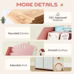 AIYAPLAY Kids Bookshelf with Storage, Toy Storage Unit with Book Display, Shelves and Fabric Drawers for Playroom Nursery, Pink - 7