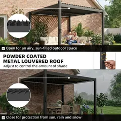 Outsunny 3 x 3 m Louvered Pergola with Solar LED lights, Metal Roof, Patio Gazebo Pergola Canopy with Drainage Gutters, Black - 5