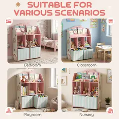 AIYAPLAY Kids Bookshelf with Storage, Toy Storage Unit with Book Display, Shelves and Fabric Drawers for Playroom Nursery, Pink - 8