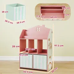 AIYAPLAY Kids Bookshelf with Storage, Toy Storage Unit with Book Display, Shelves and Fabric Drawers for Playroom Nursery, Pink - 3