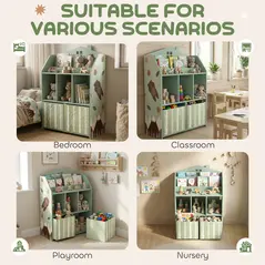 AIYAPLAY Kids Bookshelf with Storage, Toy Storage Unit with Book Display, Shelves and Fabric Drawers for Playroom Nursery, Green - 8
