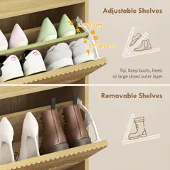 HOMCOM Narrow Shoe Cabinet, Modern Shoe Storage Cabinet with 3 Flip Drawers, Oak - 6