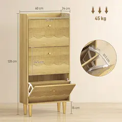 HOMCOM Narrow Shoe Cabinet, Modern Shoe Storage Cabinet with 3 Flip Drawers, Oak - 3