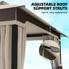 Outsunny 3 x 3.6 m Outdoor Garden Gazebo with Netting and Curtains, Double Roof Patio Gazebo Permanent Pavilion, Khaki - 9