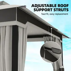 Outsunny 3 x 3.6 m Outdoor Garden Gazebo with Netting and Curtains, Double Roof Patio Gazebo Permanent Pavilion, Light Grey - 9