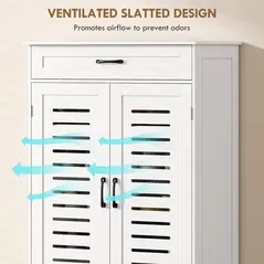 HOMCOM Shoe Cabinet with Louvered Doors, Modern Shoe Storage Cabinet with Drawer and Adjustable Shelves, White - 6