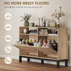 HOMCOM Shoe Cabinet with 2 Flip Drawers, Narrow Shoe Storage Top for Entryway Hallway, Walnut Brown - 4