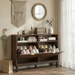 HOMCOM Shoe Cabinet with 2 Flip Drawers, Narrow Shoe Storage Top for Entryway Hallway, Rustic Brown - 9