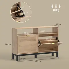 HOMCOM Shoe Cabinet with 2 Flip Drawers, Narrow Shoe Storage Top for Entryway Hallway, Walnut Brown - 3