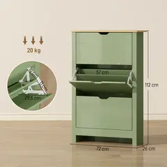HOMCOM Slim Shoe Cabinet, Narrow Shoe Cupboard with 3 Flip Drawers, Adjustable Shelves for 18 Pairs of Shoes, High Gloss Green - 3