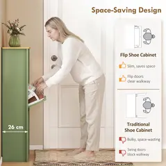 HOMCOM Slim Shoe Cabinet, Narrow Shoe Cupboard with 3 Flip Drawers, Adjustable Shelves for 18 Pairs of Shoes, High Gloss Green - 4