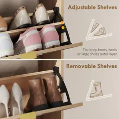 HOMCOM Shoe Cabinet with 2 Flip Drawers, Narrow Shoe Storage Top for Entryway Hallway, Walnut Brown - 5