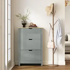 HOMCOM Slim Shoe Cabinet, Narrow Shoe Cupboard with 3 Flip Drawers, Adjustable Shelves for 18 Pairs of Shoes, Light Grey - 9