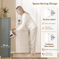 HOMCOM Slim Shoe Cabinet, Narrow Shoe Cupboard with 3 Flip Drawers, Adjustable Shelves for 18 Pairs of Shoes, Light Grey - 4